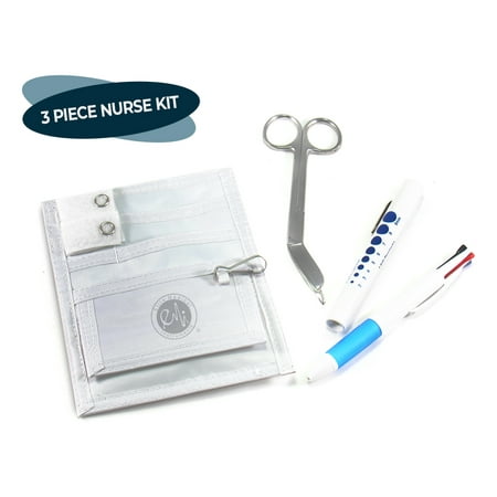EMI Nurse WHITE Pocket Organizer 4 Piece Kit - Pocket Organizer, Lister Scissors, LED Penlight, and Chart