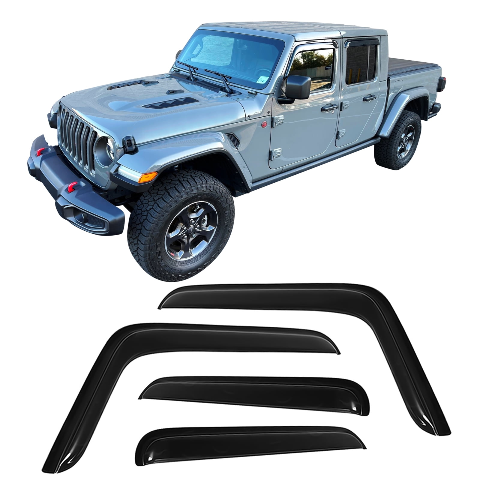Ikon Motorsports Window Visor Compatible with 2007-2023 Jeep Wrangler 4-Door & 2020-2023 Jeep Gladiator 4-Door Acrylic Vent Windshield Deflector Rain Guard 4Pc Set Outside Mount