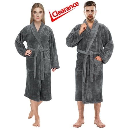 American Soft Linen, Mens and Womens Robes, Warm Fleece Robe, Shawl Collor Unisex Bathrobes
