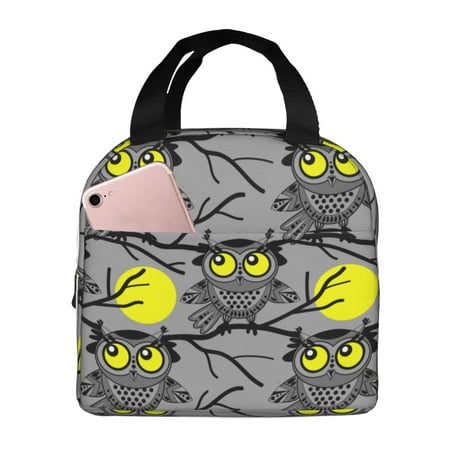 Insulated Lunch Bag for Women Men - Moon Owl - Gray Leakproof Cooler Lunch Box for Women Men  Lunch Tote Bags for Work School Picnic Travel