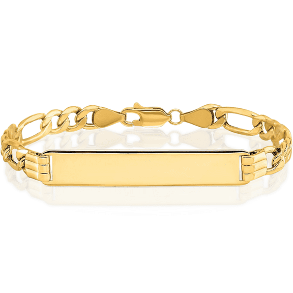 14K Solid Yellow Gold Figaro Link Name Bar Identification ID Bracelet