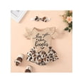 thumbnail image 2 of Seyurigaoka Summer Baby Girls 3 Pieces Outfit, Short Sleeve Letter Embroidery Romper + Floral/Leopard Print Shorts + Headband Set, 2 of 9