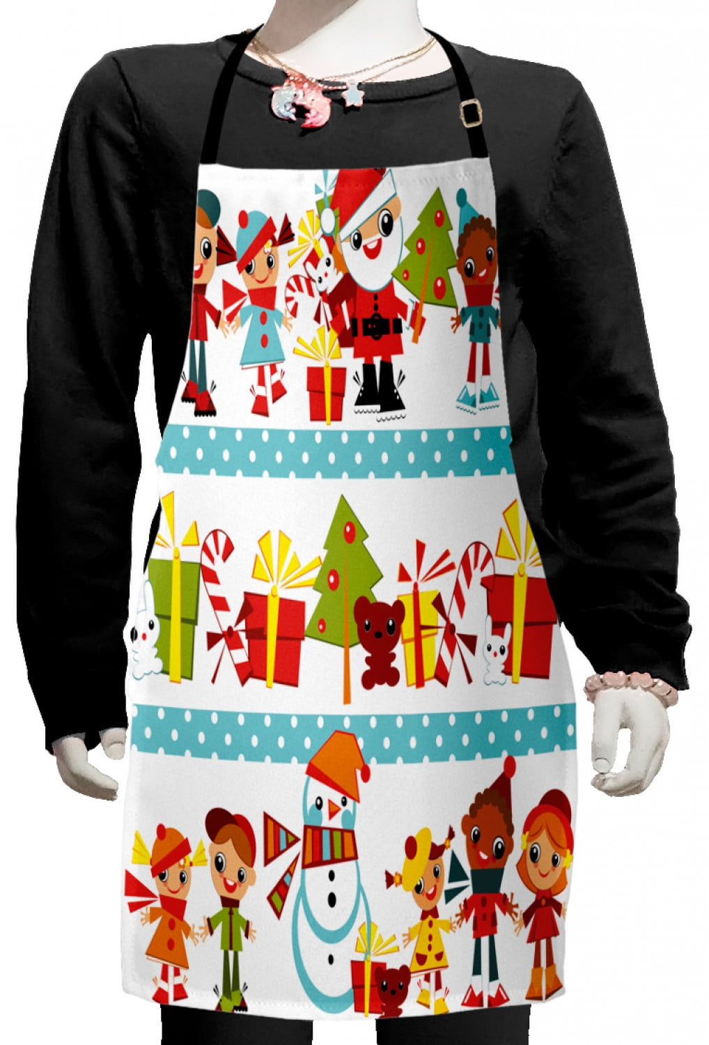 Christmas Kids Apron, Santa Giving Surprise Presents to Joyful Children