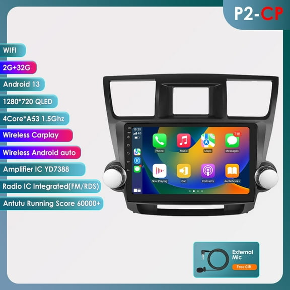 32GB Android 13 Bluetooth Apple Carplay Wifi RDS Car Stereo Radio Head Unit GPS Navigation Player For Toyota Highlander 2008 2009 2010 2011 2012 2013