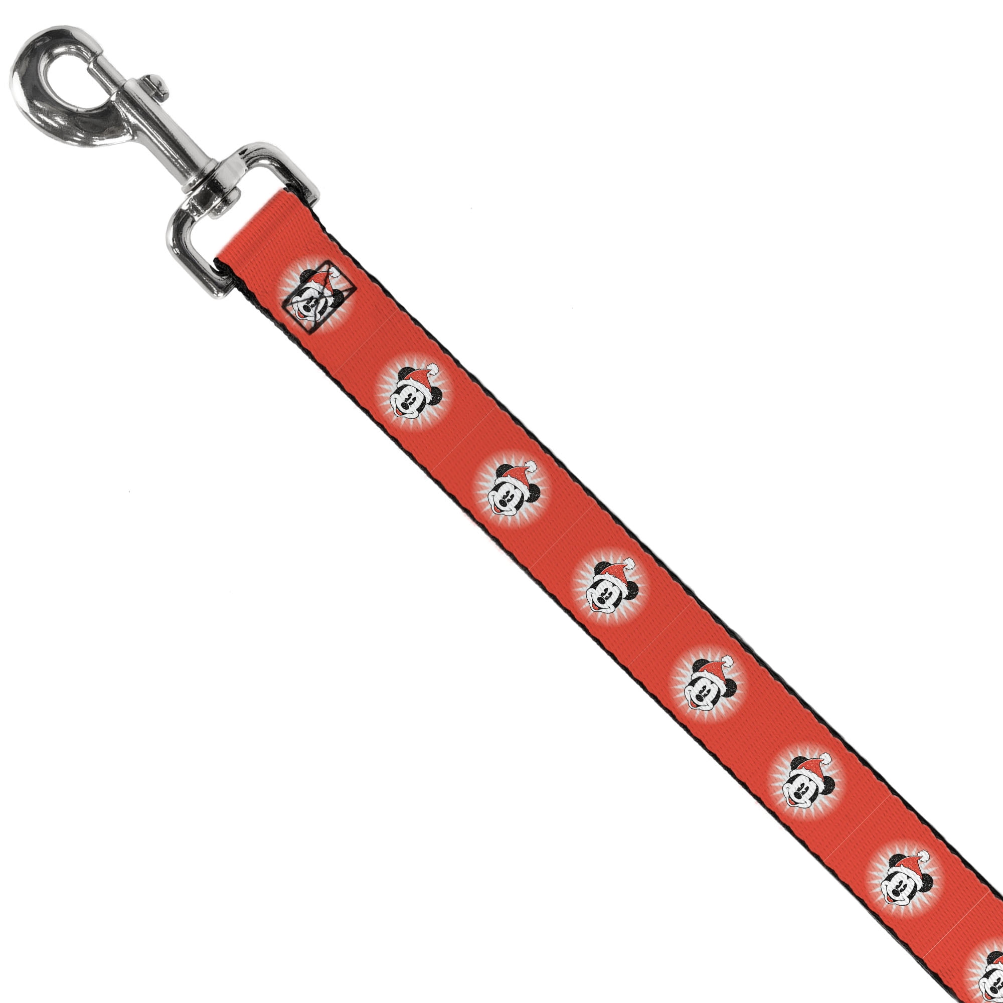 Disney Pet Leash, Dog Leash, Christmas Holiday Mickey Mouse Face Starburst Red, 6 Feet Long 1.0 Inch Wide