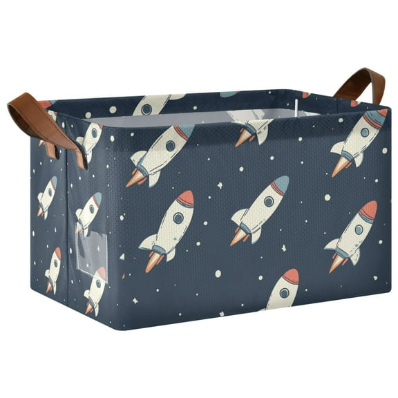 Yayeee Foldable Storage Basket for Shelves with Handles Waterproof Cloth Bins, Rocket Pattern