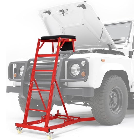 Top Automotive Creeper, 400LBS Capacity Adjustable Car Creeper (49.2"-68.9") with Locking Wheels & Tool Pouch, High Top Mechanic Creeper for Trucks, Garage Repair，Red