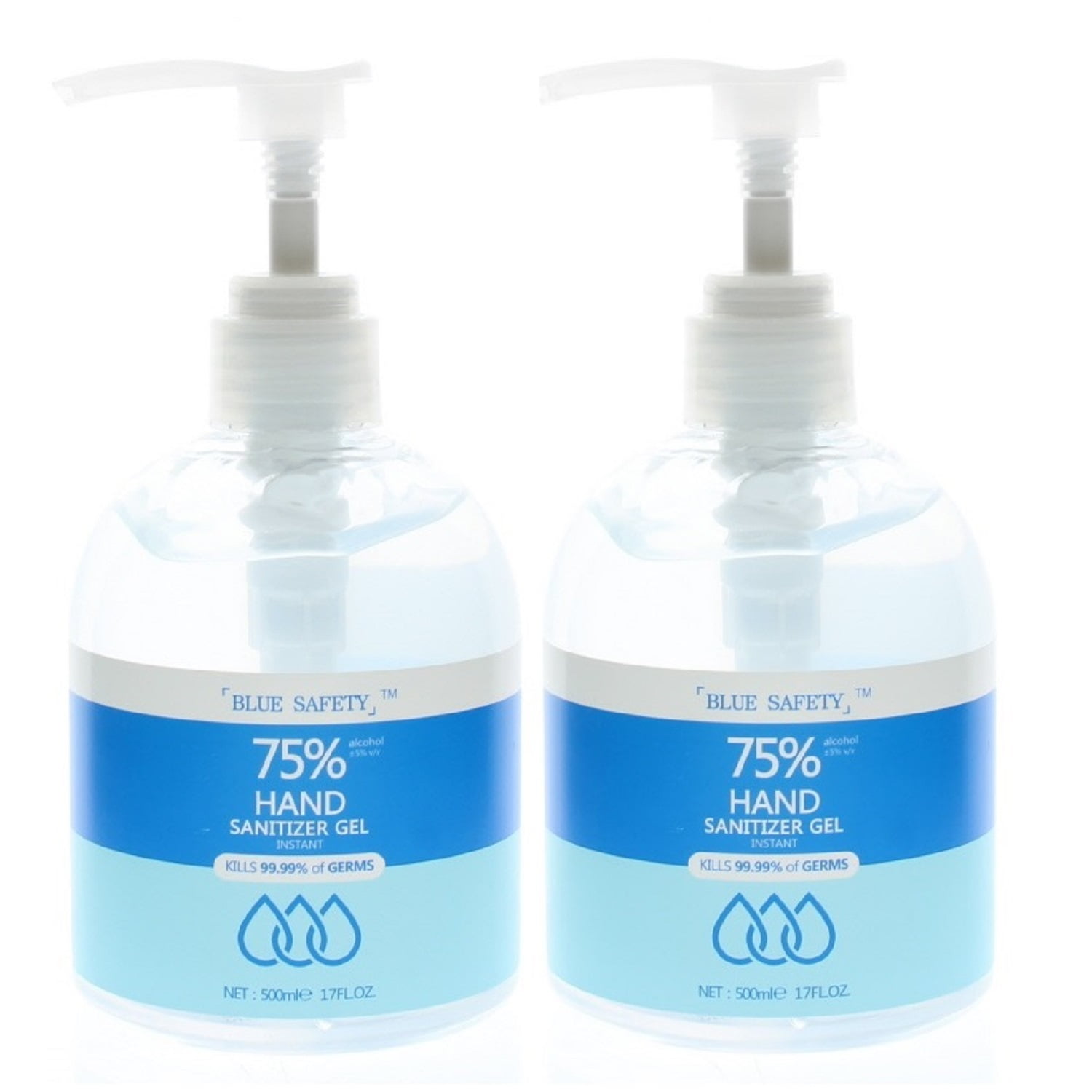 Blue Safety Hand Sanitizer Gel 75 Ethyl Alcohol 500ml/17oz (Pack of 2