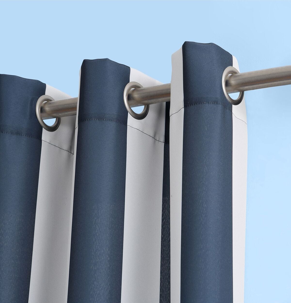 Sun Zero Valencia Cabana Stripe Indoor/Outdoor UV Protectant Room Darkening Grommet Curtain Panel, 54"x95", Indigo