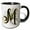 Black/White, variant on 3drose, Fancy Monogram Initial M on Green Tropical Leaves, 11oz Two-tone Black Mug