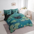 thumbnail image 3 of Manfei Black Cat Bedding Comforter Set 7 Pieces for Kids Children,Nature Floral Lotus Full Bedding Set Lightweight,Cartoon Animal Fitted Sheet Flat Sheet,Super Cozy Room Decor,Reversible, 3 of 8