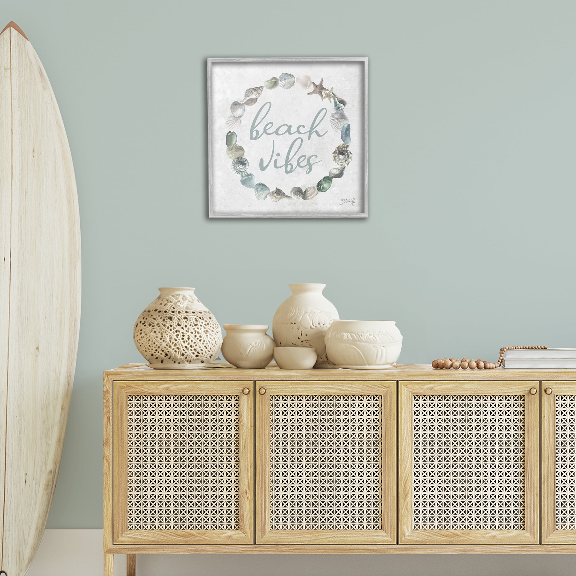 Stupell Industries Beach Vibes with Shells Animals & Insects Painting Gray Framed Art Print Wall Art, 24 x 24