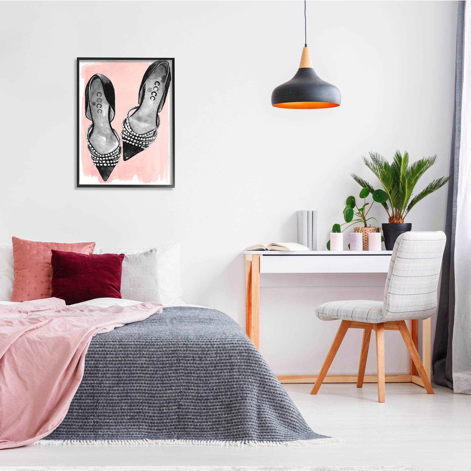 Stupell Indtries Fashion Forward Black Heels Glam Shoes over Pink,24 x 30,Design by Jennifer Paxton Parker
