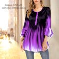 thumbnail image 4 of T-Shirt Dégradé pour Femmes Col Rond Tee Décontracté Bouton Col Rond Manches à Volants Blouse Ample, 4 of 5