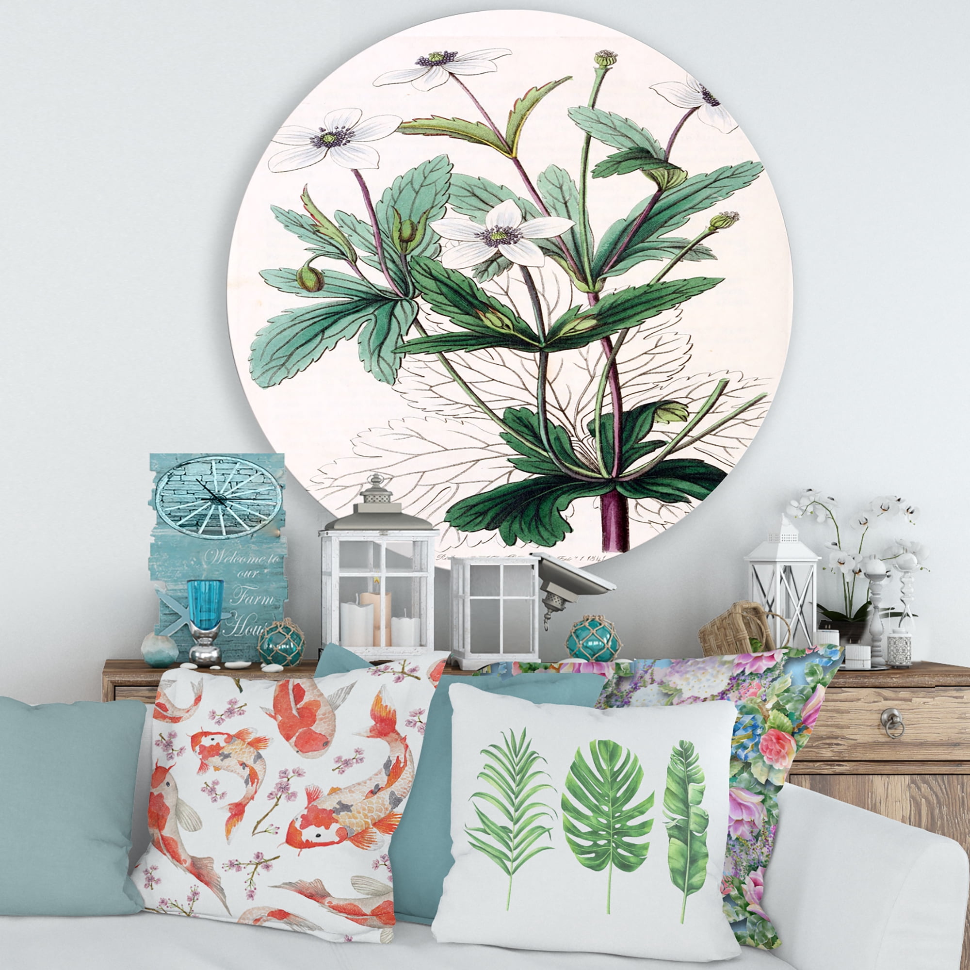 Designart 'Ancient Plant Life XXI' Traditional Circle Metal Wall Art 29x29 - Disc of 29
