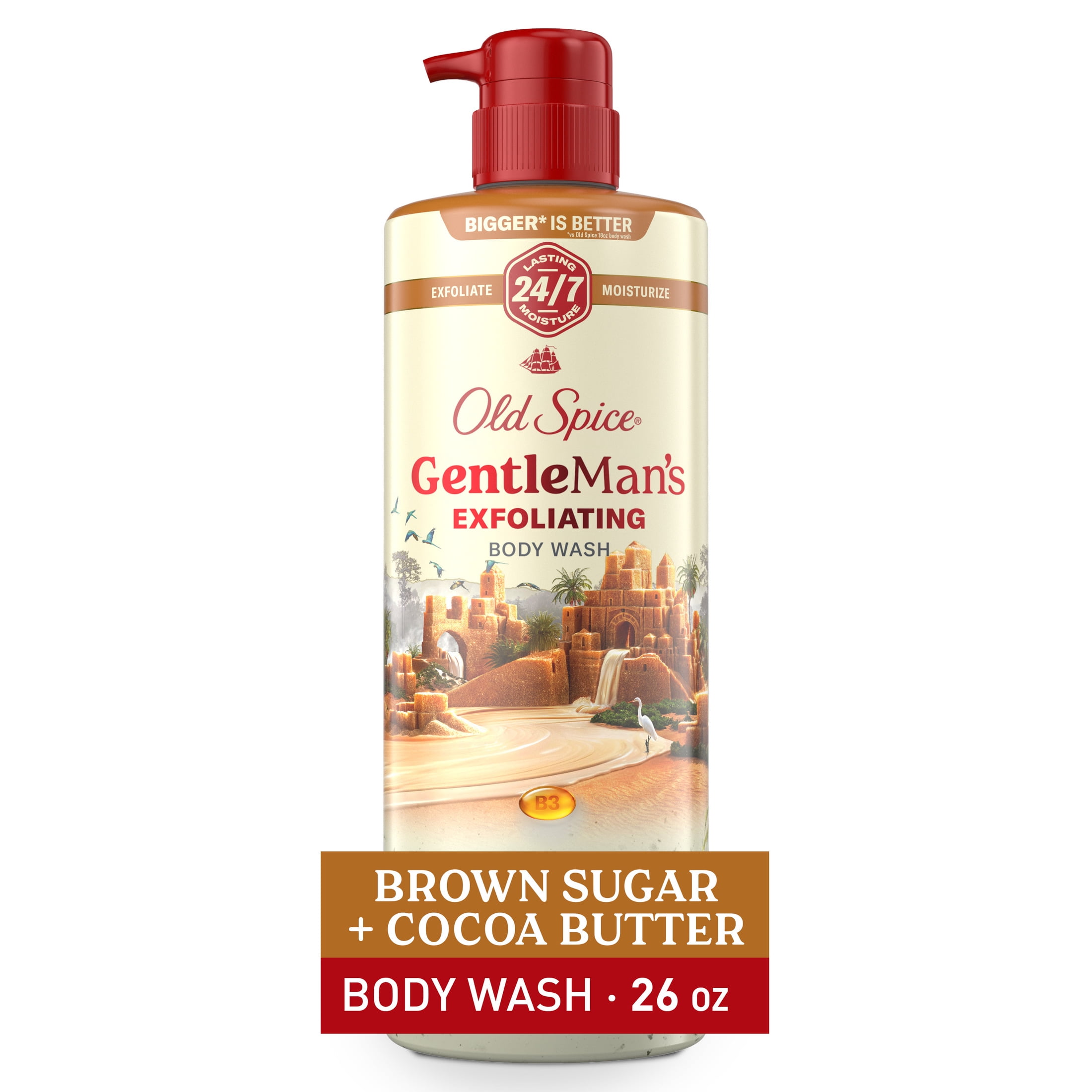 (4 pack) Old Spice Men's Body Wash for Men, Brown Sugar and Cocoa Butter, 24/7 Shower Fresh, 18 oz, Exfoliation + Moisturization, 26oz