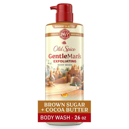 Old Spice Men's Body Wash for Men, Brown Sugar and Cocoa Butter, 24/7 Shower Fresh, 18 oz, Exfoliation   Moisturization, 26oz