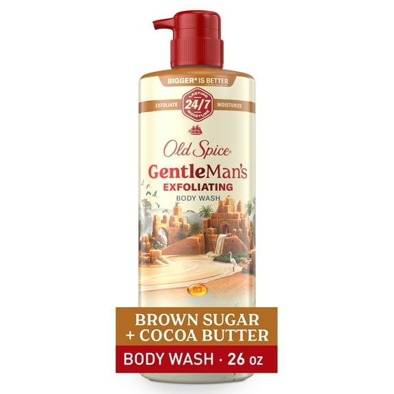 Old Spice Men's Body Wash for Men, Brown Sugar and Cocoa Butter, 24/7 Shower Fresh, 18 oz, Exfoliation   Moisturization, 26oz
