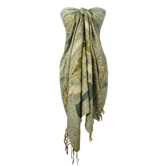 Peach Couture Womens Elegant Sheer Handmade Paisley Damask Pashmina Shawl Scarf (Teal Olive)