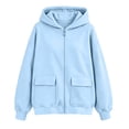 thumbnail image 4 of felwors Women's Long Sleeve Zip-Up Fleece Hoodie with Flap Pockets Oversized Utility Sweatshirt for Fall Casual Streetwear Light Blue for Size XL, 4 of 4