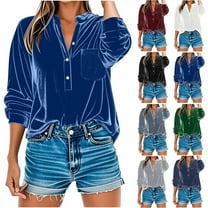 Horkkom Long Sleeve Tops for Women Plus Size V Neck Pullover Button Down Shirts Winter Fall Corduroy Casual Tops with Pocket L, Gifts for Women