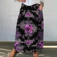 thumbnail image 2 of Mrat Knee Length Skirts for Women Women's Casual Retro Floral Skirts Linen Elastic Waist Pleated Maxi Skirt with Pockets Plus Size Skirts S-211 Multicolor 5XL, 2 of 5