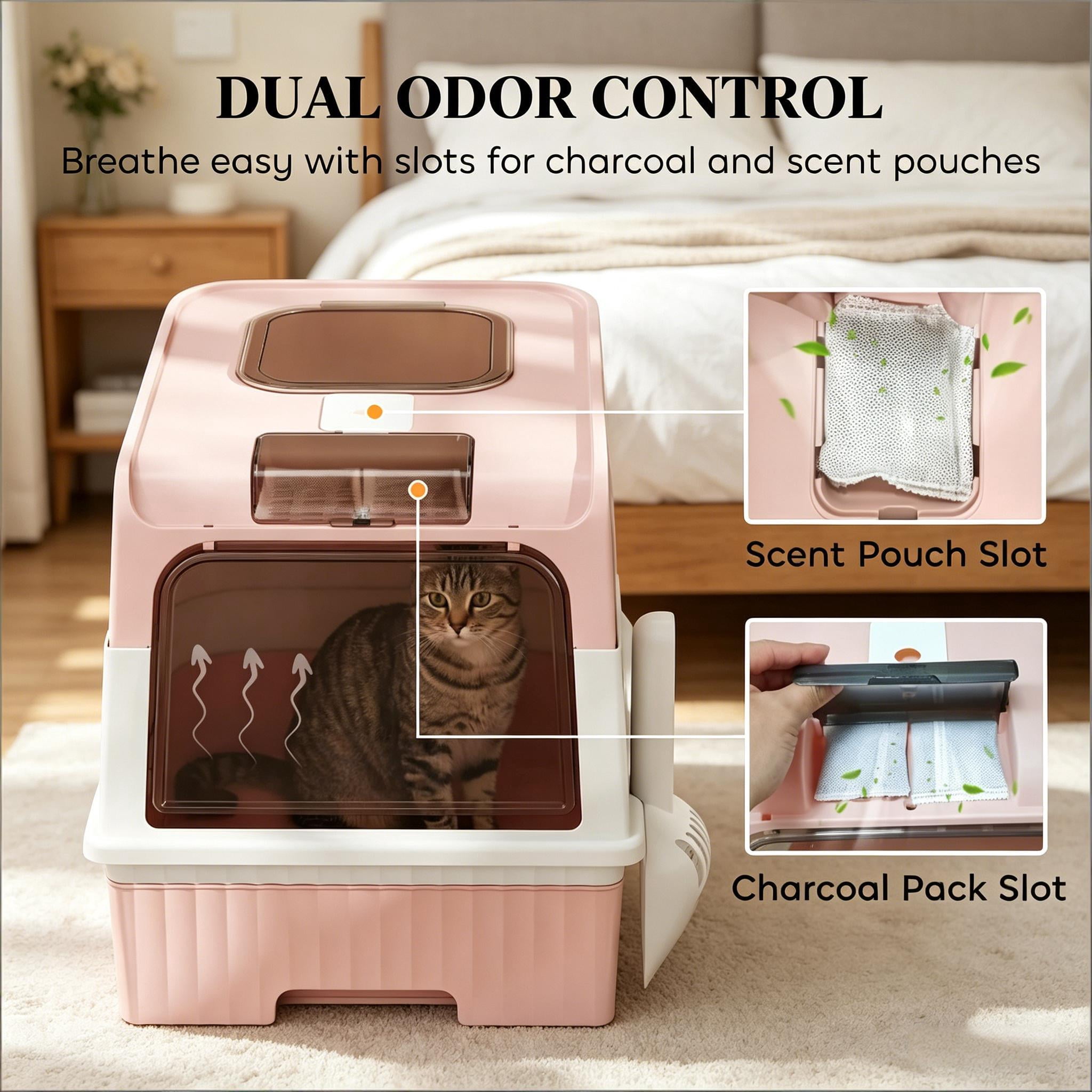 CQSXDA Fully Enclosed Compact Cat Litter Box for Effortless Clean Up - Ideal Pet Litter Solution for Small Spaces