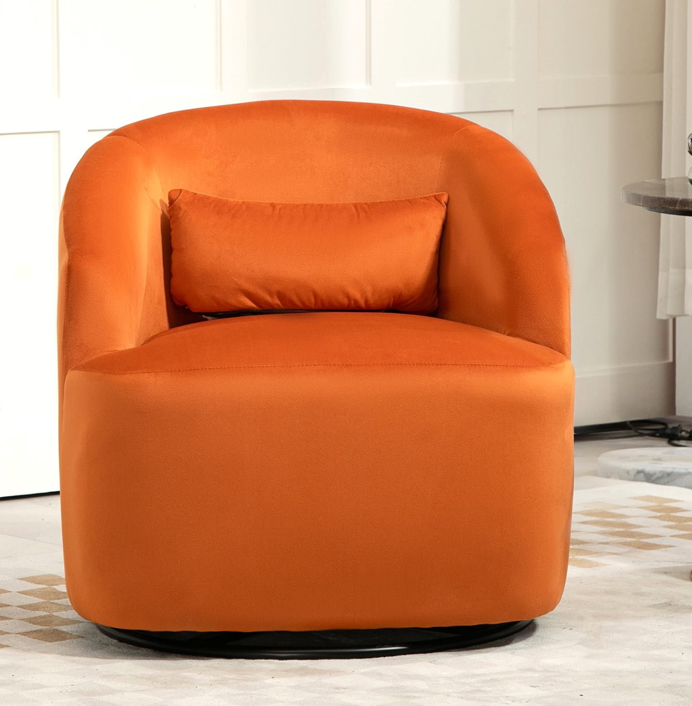 US Pride Furniture Accent Chair with Barrel-shaped Design and 360 Degree Swivel Feature Red Orange