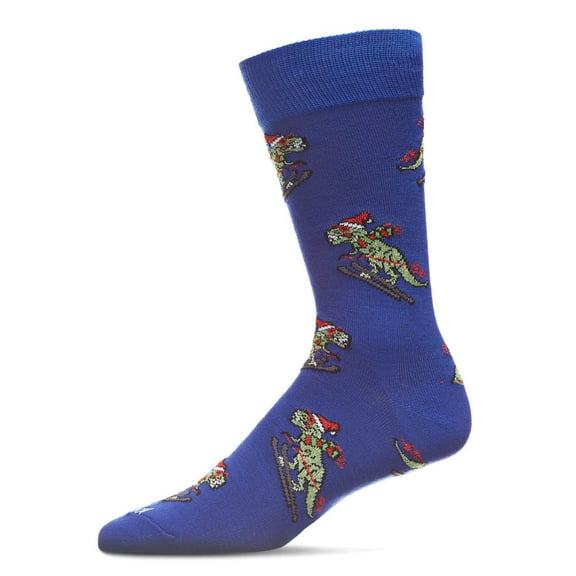 MeMoi Men's Skiing Winter Dinos Holiday Novelty Crew Sock - Mens - Male, 10-13, Royal Blue