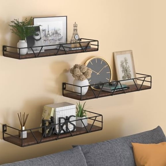 Floating Shelves Set of 3, Home Wood Wall Shelf, Farmhouse Shelf for Bedroom, Wall Mounted Floating Shelf for Living Room, Bedroom, Bathroom, Kitchen, Office (Black)