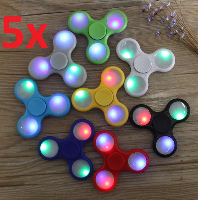 Lot of 5 pack Fidget Spinner Tri Hand Finger Gyro LED Light Up Assorted Colors 