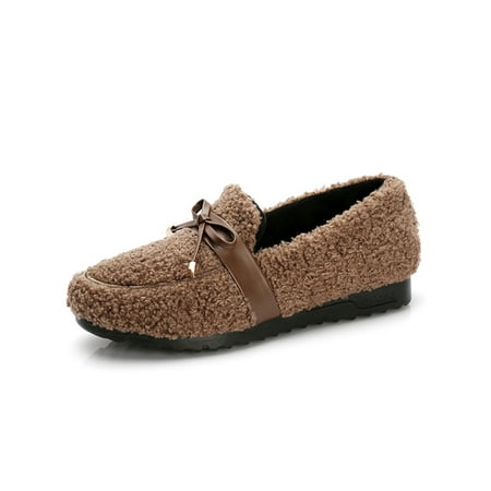 

Ritualay Women Casual Moccasin Slippers Anti-Slip Slip On Flats Indoor Outdoor Bow Tie Moccasins Coffee 4.5