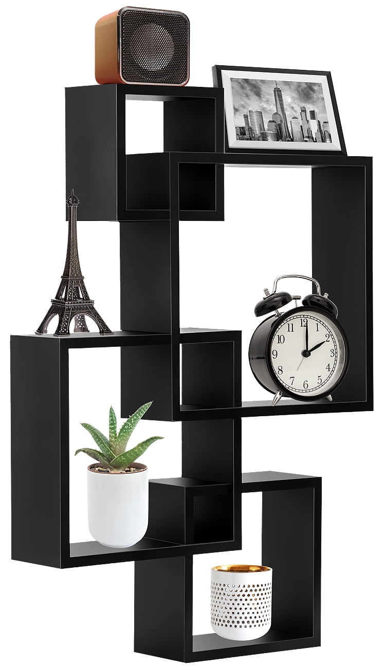 Decoratiave 4 Cube Intersecting Wall Mounted Floating Shelves (Black