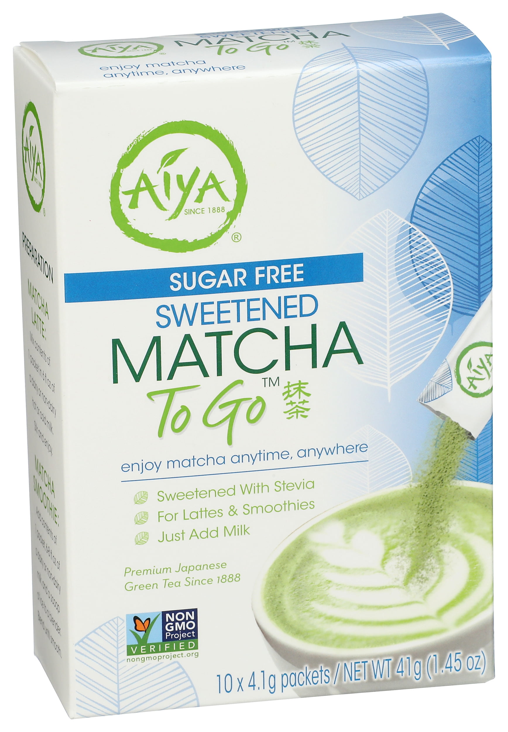 Pack of 6, Aiya Sugar-Free Sweetened Matcha To Go Sticks, 1.44 oz