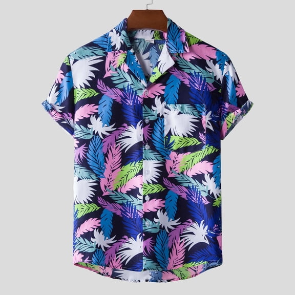 TIHLMK Mens Tshirts Men Hawaiian Short Sleeve Beach Shirt Printed Summer Casual Button Down Shirts
