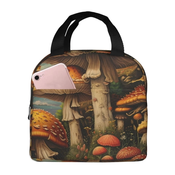 Easygdp Vintage Cloud Mushroom Bolsa Térmica Premium - Tela Oxford Impermeable, Gran Capacidad, Bolsillo Frontal, Unisex para Trabajo, Escuela, Actividades al Aire Libre y Picnics