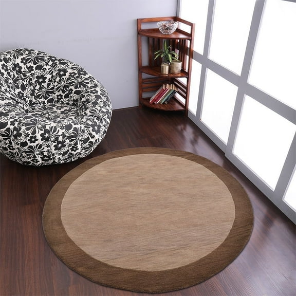 Rugsotic Carpets Hand Tufted Wool Eco-Friendly Area Rugs - 8'x8', Round, Beige Brown, Modern Contemporary Design, High Pile Handmade Anti Skid Rugs for Living Room, Bed Room (K00201)