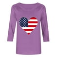 thumbnail image 3 of Womens 3/4 Sleeve American Flag T Shirt Patriotic Shirts 4th of July Tops Casual Crew Neck Lounge Wear Purple, XXL, 3 of 4