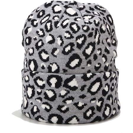 Leopard Print Beanie Hat Trendy Animal Pattern Skull Cap 2 Layers Cuffed  Hats Winter Thick Knitted Watch Caps