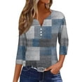 thumbnail image 1 of Generic Womens Summer Tops 3/4 Length Sleeve Button Down Shirts Henley V Neck Striped Blouses Plus Size Trendy Comfy Tees, 1 of 1