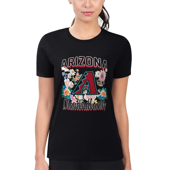 Women's G-III 4Her by Carl Banks Black Arizona Diamondbacks Super-Slim Fit Lightweight Flowers Graphic T-Shirt