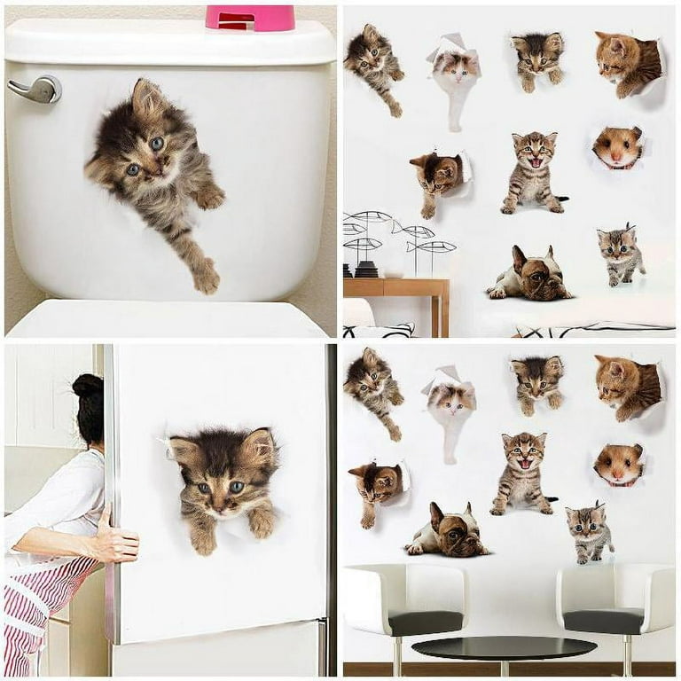 3D Cat Dog Wall Sticker Bathroom Bedroom Animal Decals Toilet Stickers Home  Decoration Art Poster Lving Room Bedroom Study Room Cat Dog PVC Waterproof  Non-toxic Vivid 3D Wall Sticker Animal Decals 03 