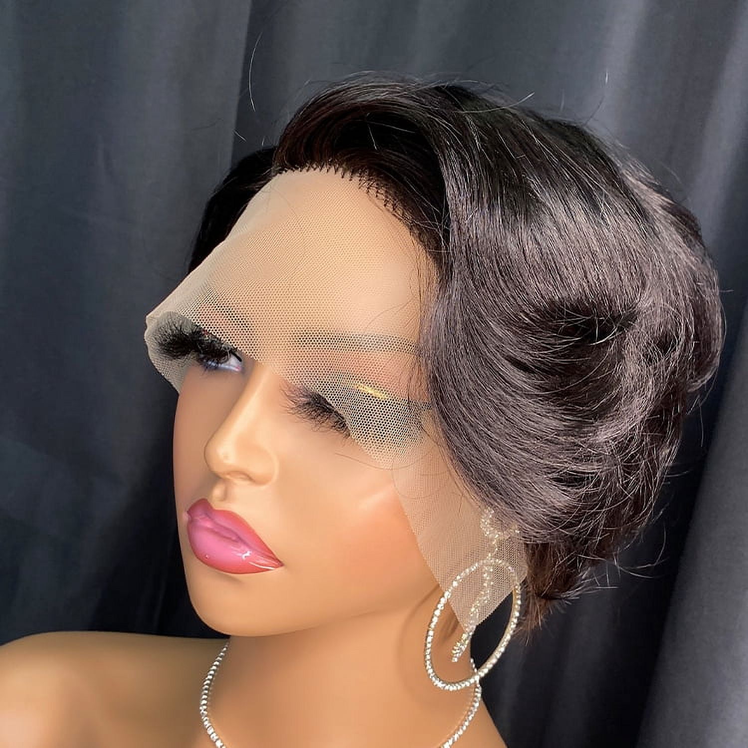 Wholesale 1Pcs Peruvian Indian 100% Vrigin Remy Human Hair Black Pixie Curly 13x1 T Part Wig
