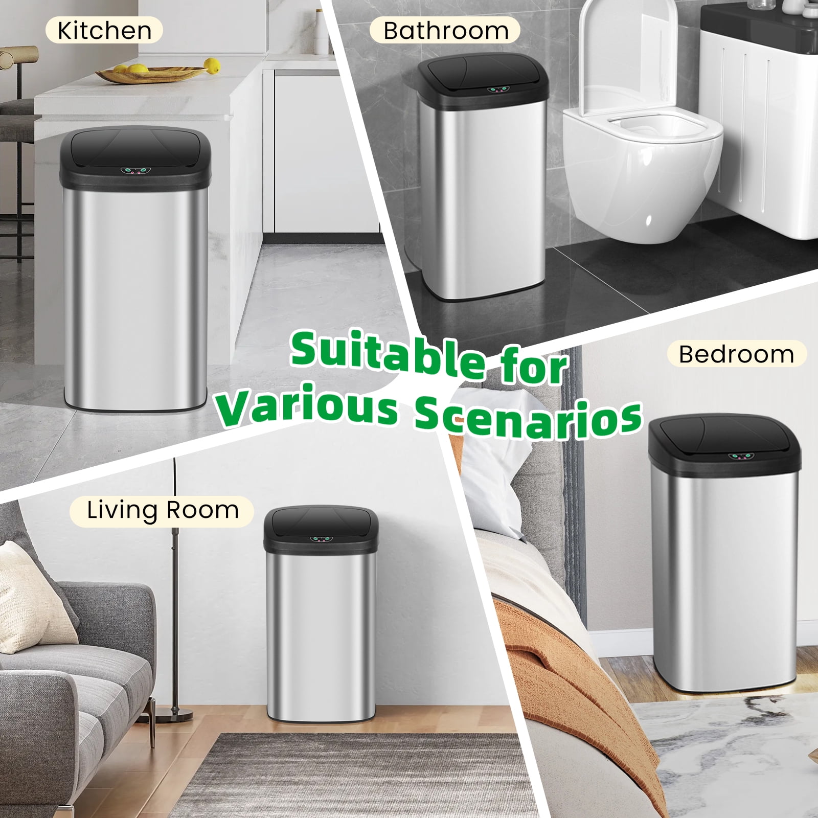 XF XINFENG 22 Gallon Tall Kitchen Trash Can with Lid, 82 L Automatic Stainless Steel Motion Sensor Garbage Can Waste Bin for Kitchen Office, Fingerprint-Resistant, Silver