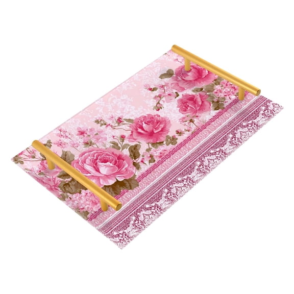 Bath Accessories Sets Single Print Decorative Tray With Handle For Home Bathroom Bedroom Lace Pattern
