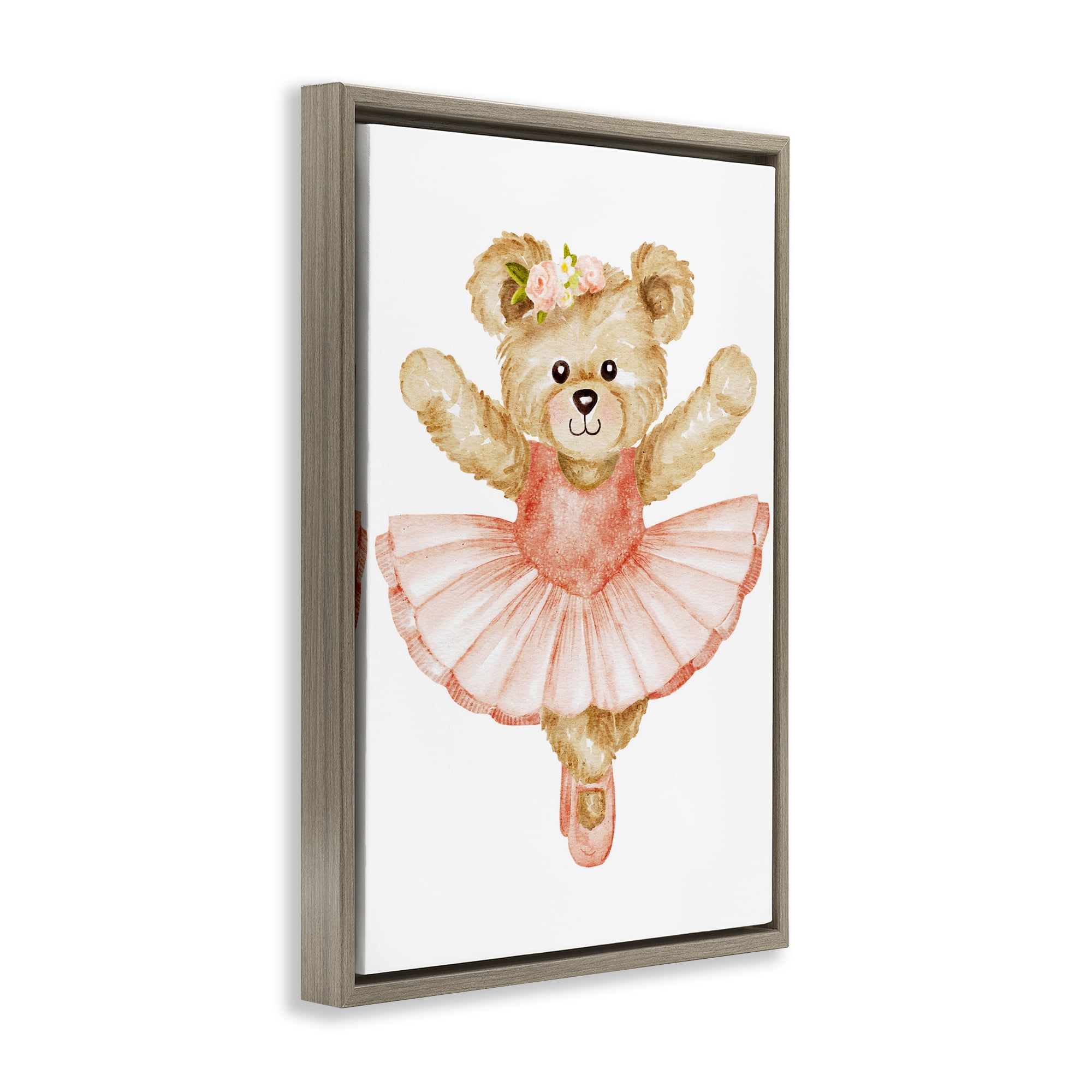 Teddy Bear Ballet Tutu Brown Framed Floater Canvas Wall Art, design by Amy Hall