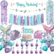 Mermaid Birthday Party PriNst Decorations Supplies Banner Tassel Garland Garland Hanging Jelly Fish Paper Lanterns Balloons Cake Topper Mermaid Happy Birthday Decorations for Kids Girls Women