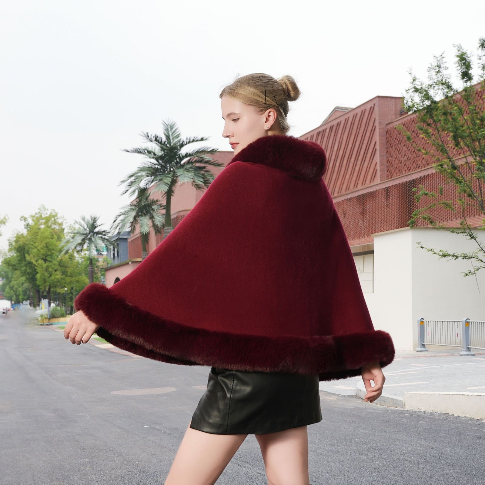 What Color With Burgundy Dress Shawls Wraps Red Fur Shawl Pincandy Women  Faux Fur Shawls Wraps Bridal Fur Stoles Cloak Coat Fur Trimmed Solid Cape  Poncho For Party Wedding Bridal, Women's, Size: Free ...