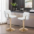 thumbnail image 2 of CQAOE Modern PU Leather Square Bar Stools, Adjustable Swivel Barstools with Back and Arms, Airlift Counter Height Chairs for Kitchen Dining Pub Cafe Set of 2 (Pearl White, Gold Base), 2 of 11