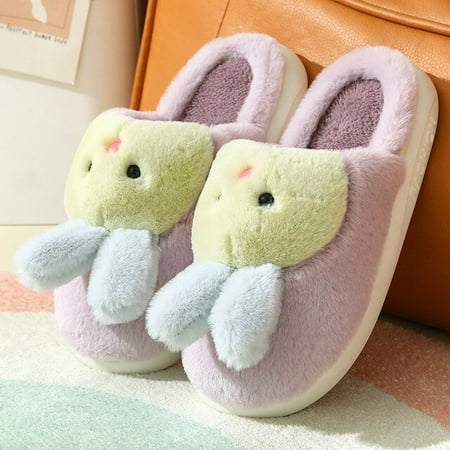 

CoCopeanut Cute Rabbit Cartoon Slipper for Women Lovely Home Family Faux Fur Slippers Winter Plush Indoor Warm Comfy Fuzzy Shoes Slides
